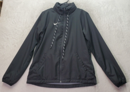 Nike Jacket Men Medium Black Dri Fit W/Packable Hood Logo Drawstring Full Zipper - £20.28 GBP
