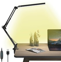 LED Desk Swing Arm Lamp w Clamp 3 Color Modes 10 Adjustable Brightness Levels - £20.13 GBP
