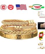 Adjustable Gold Roman Numeral Cuff and Bracelet Set for Men - 3PCS Luxur... - $589.73 MXN