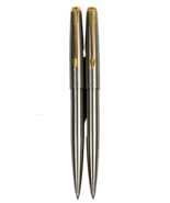 Vintage Parker Pen 45 Brass Thread Stainless Steel Gold Trim Lot 2 USA - $50.00