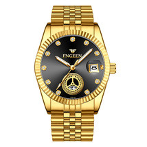 Middle-Aged Gold Watch Men&#39;s Quartz Watch Dad Grandeur Design Waterproof Electro - £24.09 GBP