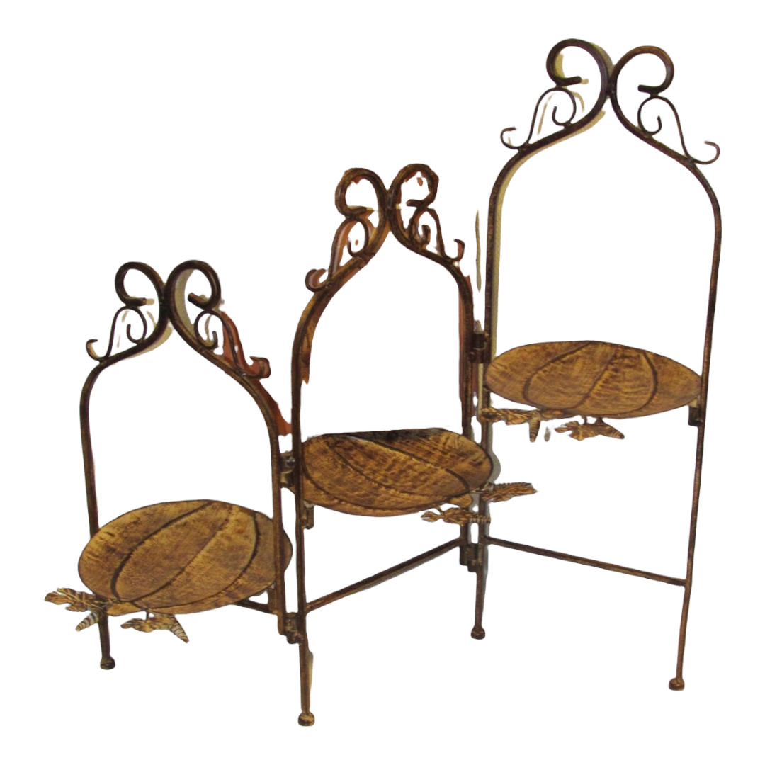 NEW - Kirkland's Rustic Brown Wrought Iron/Metal 3 Tier Serving Tray  - £99.79 GBP