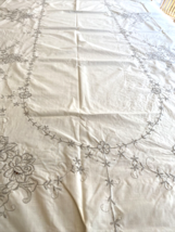 Vintage Chinese Hand Embroidered  Oblong Tablecloth &amp; 12 Napkins Cream - £30.36 GBP