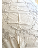 Vintage Chinese Hand Embroidered  Oblong Tablecloth &amp; 12 Napkins Cream - £29.87 GBP