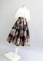 Black A-line Midi Party Skirt with Pockets Women Floral Pleated Party Skirt image 9