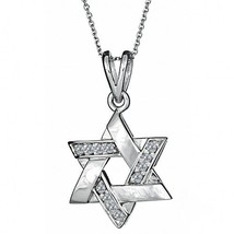 Diamond Star of David Pendant Necklace 16&quot; 14K White Gold 0.18CT - $593.01