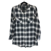 Charlie Paige Womens Flannel Shirt Tunic Plaid Pockets Black White S - £3.92 GBP