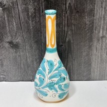 La Musa Italian Italy Hand Painted Pottery Case Turquoise Teal Leaves Yellow 11&quot; - £22.07 GBP