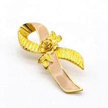 Large Avon Breast Cancer Ribbon Pin, Vintage Rose and Pink Enamel Awareness Tie - £22.23 GBP