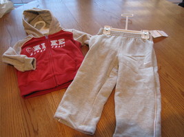 Boy&#39;s Baby Nike hoodie sweat jacket with pants set red grey 12M months $... - $16.08