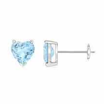 Natural Aquamarine Heart Solitaire Stud Earrings in 14K Gold (Grade-AAA , 6MM) - £575.89 GBP