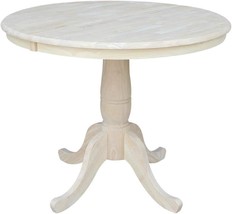 Unfinished Round Top Pedestal Dining Table From International, 12&quot; Leaf. - £335.69 GBP