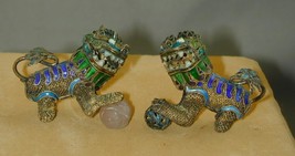 2 Chinese Export Gilt Silver Enamel Foo Dog Figurines Moving Heads - £117.47 GBP