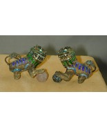 2 Chinese Export Gilt Silver Enamel Foo Dog Figurines Moving Heads - $205.72 CAD