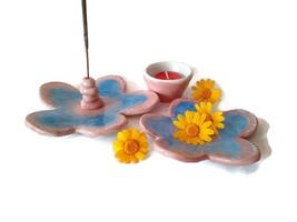 Handmade Flower Incense Holder Burner, Tealight Base And Ring Dish, Cute... - £66.02 GBP