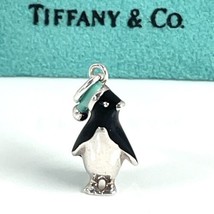 RARE Tiffany &amp; Co Christmas Penguin Charm in Blue Black Enamel and Silver - £390.39 GBP