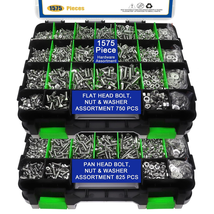 1575pc Stainless Steel Nuts Bolts &amp; Washers Kit – Pan &amp; Flat Head + Gree... - $70.76