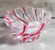 Vintage Art Glass Bowl Trinket Dish Magenta Swirly Glass Peppermint 4”W 2.5”T - £25.99 GBP