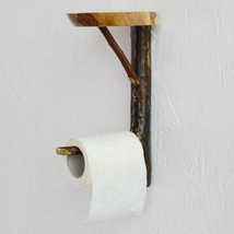Wall Mounted Wooden Unique Bathroom Toilet Roll Holder Nature Rustic Decor - £12.73 GBP