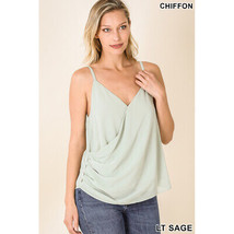 Womens Deep V Cross Wrap   Spaghetti Strap Relaxed Fit Sleeveless Blouse Cami To - £18.06 GBP