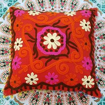 Traditional Jaipur Bohemian Throw Suzani Cushion, Embroidered Pillowcases 16&quot;x16 - £10.38 GBP