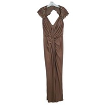 Tadashi Shoji Brown Beaded Lace Draped Cutout Maxi Gown Size Small - £55.14 GBP