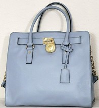 Michael Kors Hamilton Large Pale Blue Leather Gold Lock Chain Ns Tote Bagnwt - £186.88 GBP