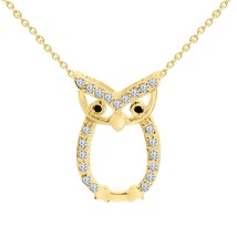 14K Yellow Gold Plated 1CT Round Cut Real Moissanite Owl Shape Pendant Necklace - £67.67 GBP