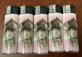 Kittens in Bows Lighters Set of 5 Electronic Refillable Butane Pink - $15.79
