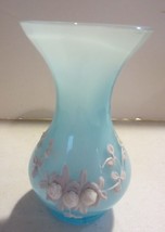 Vintage Opalescent Blue Vase floral design  - $42.75