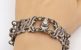 TAXCO MEXICO 925 Silver - Vintage Antique Rustic Swirl Chain Bracelet - BT2931 - £172.42 GBP