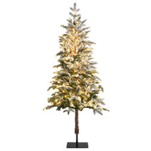 Costway 6ft Pre-Lit Artificial Hinged Pencil Christmas Tree Snow-Flocked - £135.91 GBP