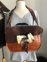 Handmade Leather Boho Handbag Real Shell Embellishment One-of-a-kind Artist Made - £25.85 GBP