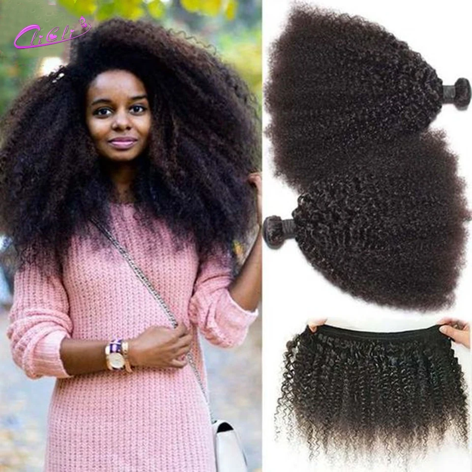 Afro Kinky Curly Bundles Mongolian Kinky Curly Hair 3 Bundles Deal Remy Hair - £294.20 GBP
