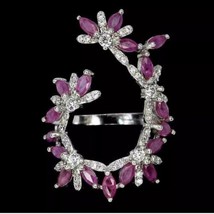 Natural Marquise Ruby &amp; Cz 14K White Gold Plate Sterling Silver Ring Size 6.5 - £91.50 GBP