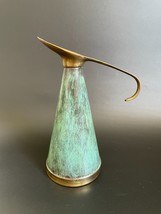 VTG Mid Century Modern Israel Brass Verdigris Enamel Cone Shaped Jug - P... - £59.95 GBP