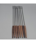 Vintage Fondue Fork Set (8) Stainless Steel Wood Handle Color Coded MCM 10&quot; - $19.99