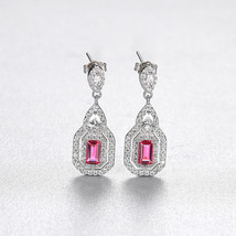 Red Gem Dangle Earrings S925 Silver Earrings Banquet Eardrops - £30.63 GBP