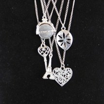 5 Strand Multi-Layer Silver Tone Charm Necklace Heart Eiffel Tower Key Love You - £11.47 GBP