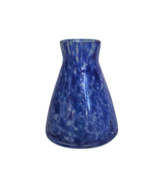 Vintage cobalt blue &amp; white mottled art glass beaker shaped bud vase - £15.62 GBP
