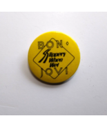 Bon Jovi Slippery Badge Button Pin Unused Old Stock Pinback 1986 Rock Music