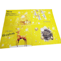 Gold Christmas New Years Placemats 4 Piece Set Screen Printed 17 Inch Holiday - £11.91 GBP