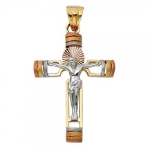 14K Tri-Color Gold Religious Crucifix Pendant - £221.23 GBP