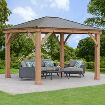 Gazebo Wooden Outdoor Patio Deck Hard Top Yardistry Garden Backyard Cedar 10X12 - £2,008.48 GBP