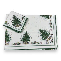 Vtg Christmastime Cotton Tablecloth Fallani &amp; Cohn 48x68” Christmas Tree +Napkin - £30.40 GBP