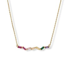15&quot;+2&quot; Baguette Cut Multi Gemstones Bar Pendant Necklace Girl Gift 14K Yellow GP - £81.10 GBP