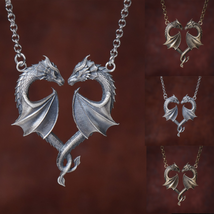 Gothic Heart Shape Dragon Face Off Necklace - £13.95 GBP
