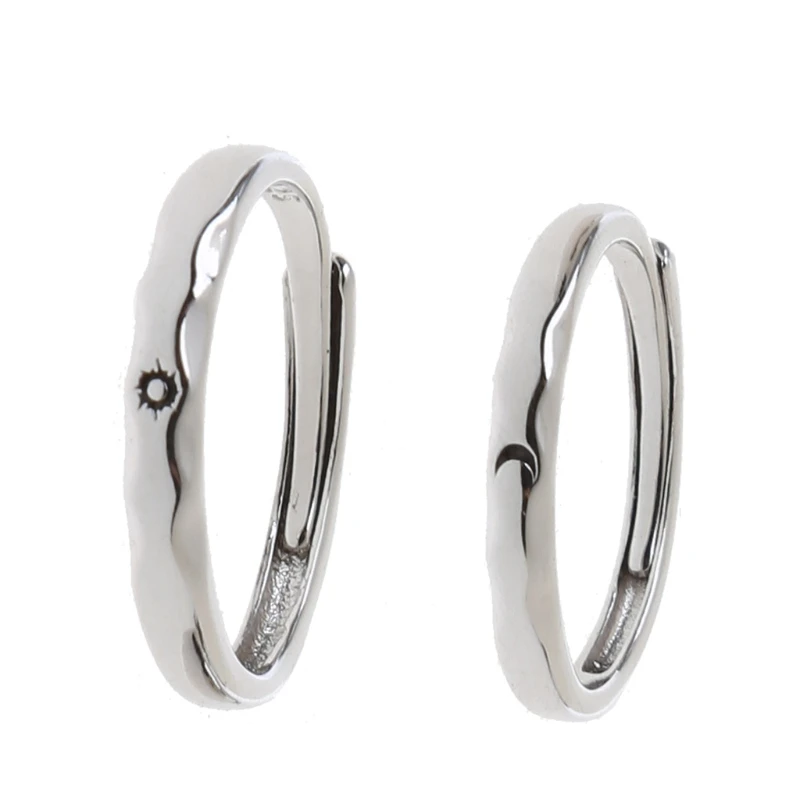 2Pcs Sun and Moon Lover Couple Rings Set Promise Wedding Bands for Him and Her - £13.68 GBP