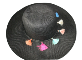 CC Exclusives Women&#39;s Black Sun Hat with Multicolored Tassels 100% Paper... - £9.58 GBP