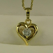 1 Ct Round Cut Moissanite Heart Pendant With 18&quot; Chain Free 14K Yellow Gold Over - £99.47 GBP